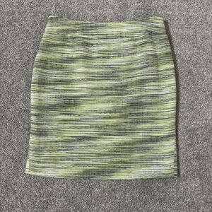 Kasper Skirt Womens 4P Green Striped Tweed Pencil Lined Back Slit Work Office